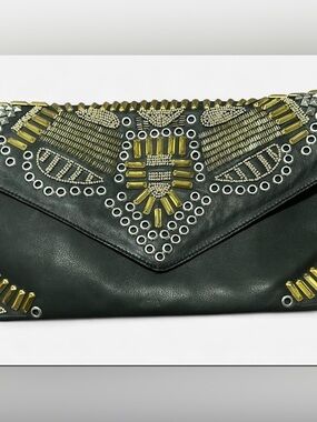 Ash Embroidered Envelope Clutch with Gold and Accents